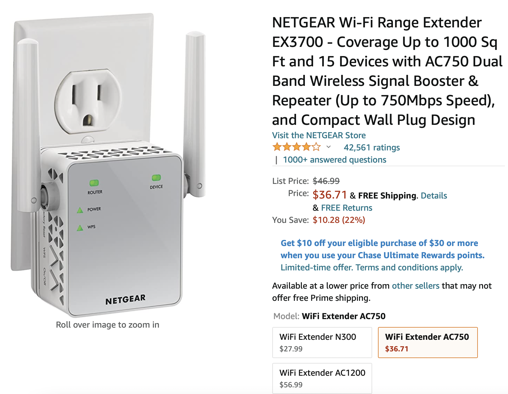 NETGEAR Wi-Fi 扩展器 EX3700