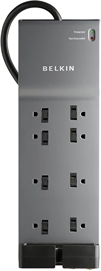 8-Outlet Power Strip Surge Protector, Flat Plug, 6ft Cord – Ideal for Computers, Home Theatre, Appliances, Office Equipment (3,550 Joules), Black