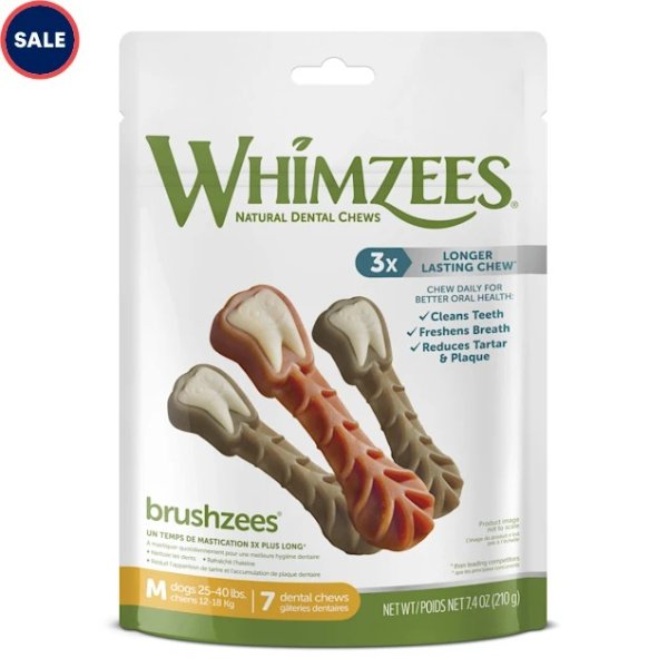 Whimzees Natural Grain Free Daily Dental Medium Dog Treats, 7.4 oz., Pack of 7 | Petco