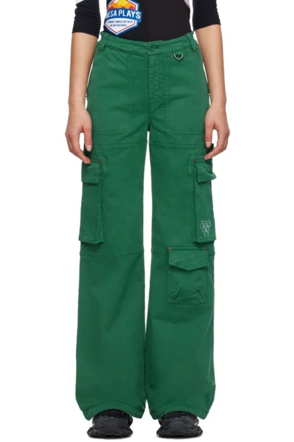 绿色刺绣长裤