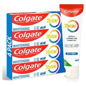 Colgate Total Whitening Toothpaste Gel, Mint Flavor, 4 Pack, 5.1 Oz Tubes