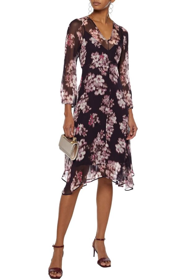 Mogador asymmetric floral-print chiffon dress