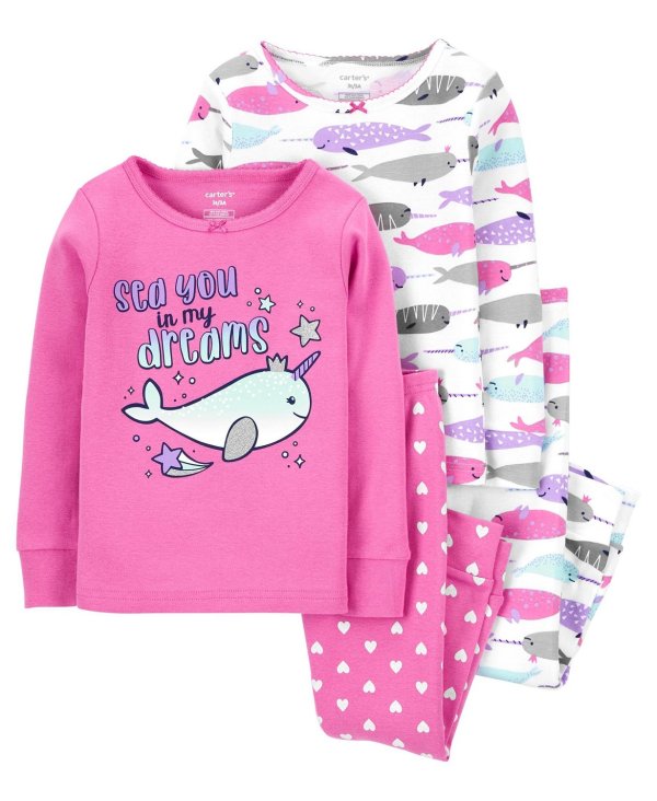 Carters Baby Girl 4-Piece Narwhal 100% Snug Fit Cotton PJs