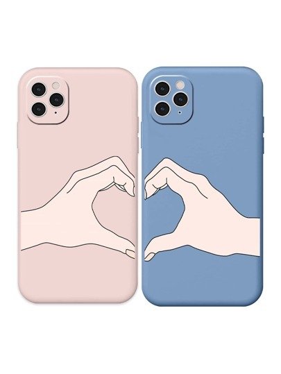 2pcs Couple Heart Gesture Pattern Phone Case