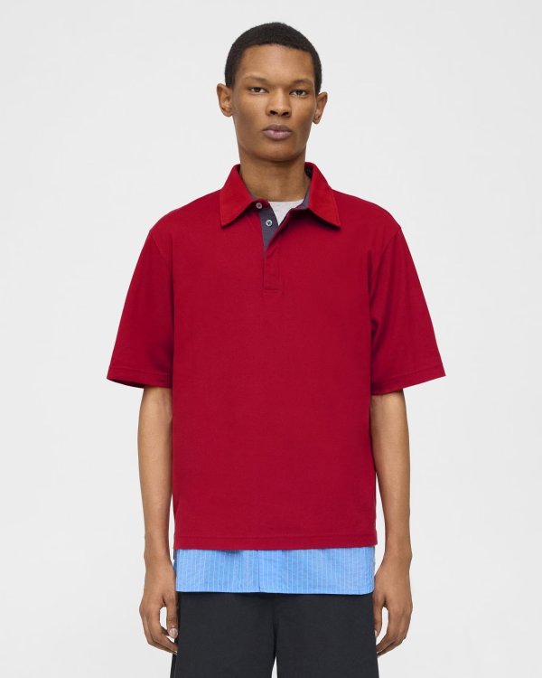 Red Cotton Pique Polo | Theory Project