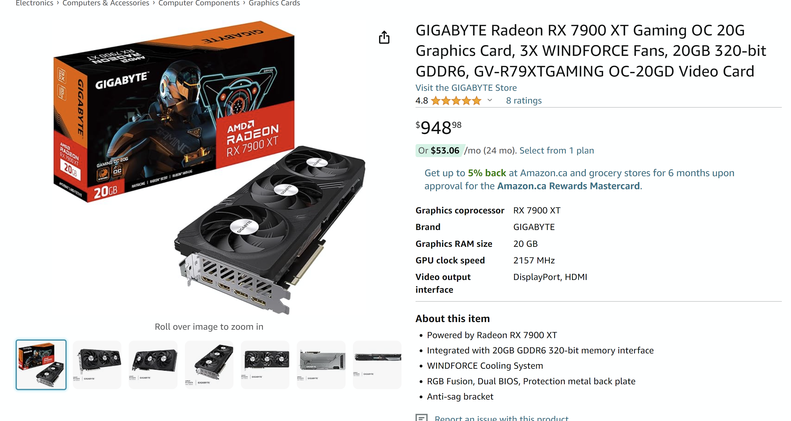 GIGABYTE Radeon RX 7900 XT Gaming OC 20G Graphics Card, 3X WINDFORCE Fans, 20GB 320-bit GDDR6, GV-R79XTGAMING OC-20GD Video Card : Amazon.ca: Electronics