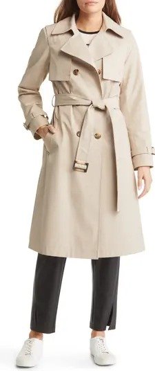 Tone on Tone Double Breasted Water Resistant Trench Coat