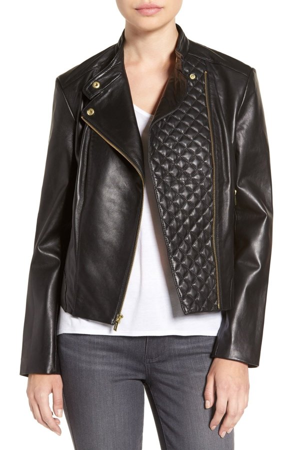 Asymmetrical Zip Front Leather Jacket
