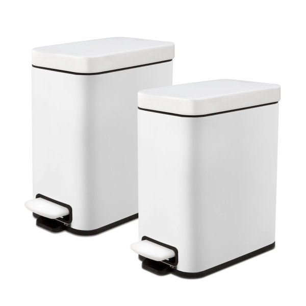 Trash Can, 1.3 Gallon Slim Step On Bathroom Trash Can, Matte White, Twin Pack