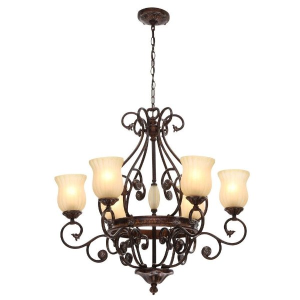 Freemont Collection 6-Light Hanging Antique Bronze Chandelier with Glass Shades-13386-016 - The Home Depot