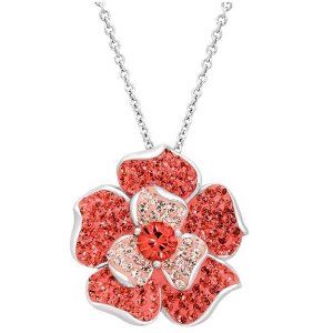 Flower Pendant with Coral Swarovski Crystals