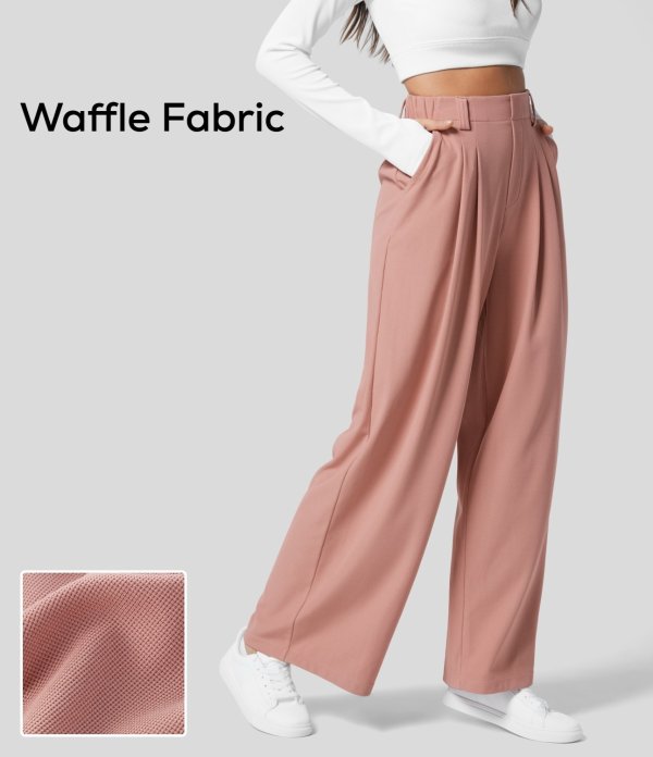 Women's High Waisted Drawstring Zipper Side Pocket Plain Wide Leg Pants -  Halara
