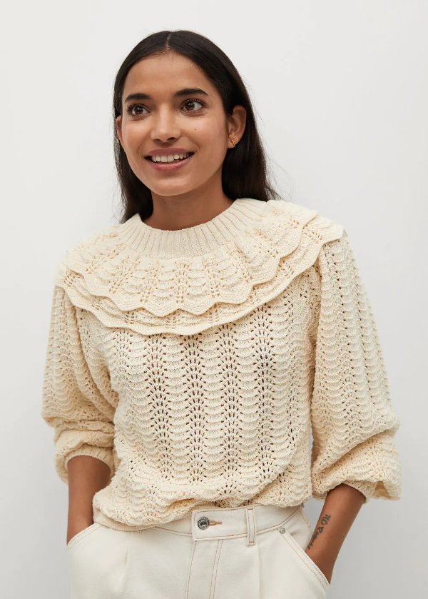 Knitted sweater with removable collar - Women | MANGO OUTLET USA