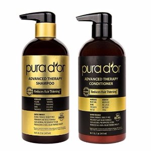 PURA D'OR Advanced Therapy System Shampoo & Conditioner Reduces Hair Thinning for Thicker Head of Hair Made with Premium Organic Argan Oil & Aloe Vera, 16 Fluid Ounce