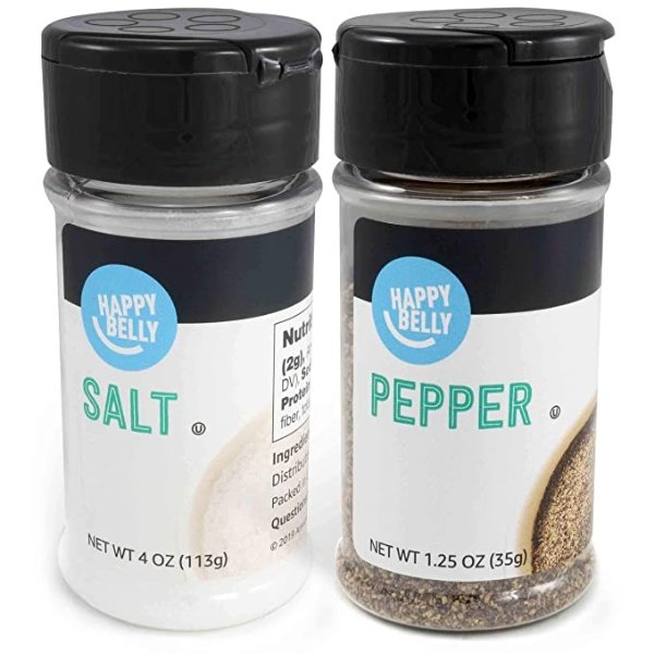 Amazon Brand - Happy Belly Salt and Pepper Set, 4 Ounces Salt and 1.25 Ounces Pepper