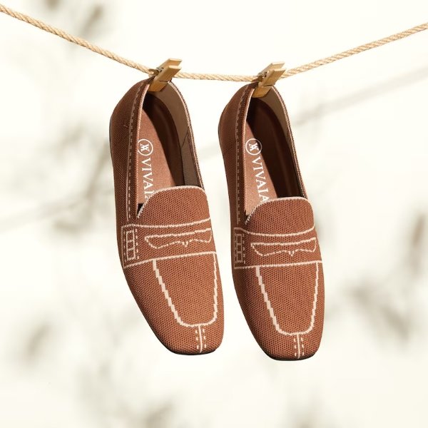 Square-Toe Patterned Loafers-Natural Brown