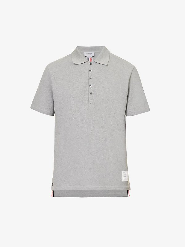 Striped-trim relaxed-fit cotton-jersey polo shirt