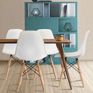 CangLong Modern Mid-Century Shell Lounge Plastic DSW Side Dining-Chairs, Set of 4