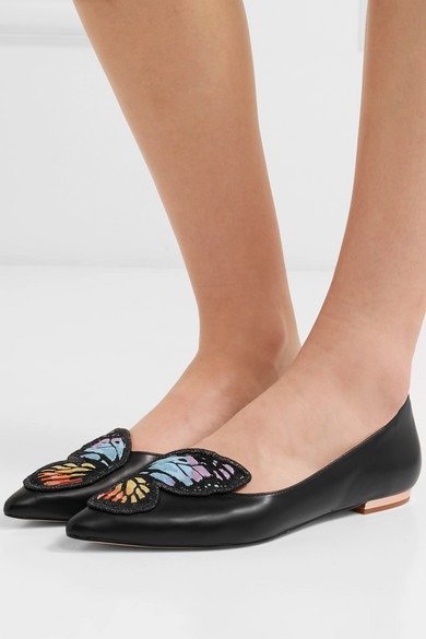 Bibi Butterfly embroidered leather point-toe flats