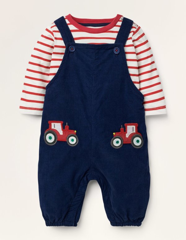 Cord Overalls Set - Starboard Blue Tractors | Boden US