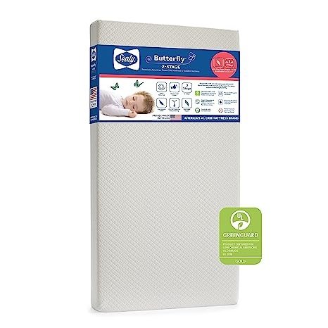 Butterfly Breathable Knit 2-Stage Waterproof Baby Crib & Toddler Mattress - CERTIPUR-US Certified Foam - Made in USA, 52"x28", White