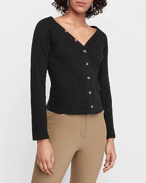 Button Front V-neck Top