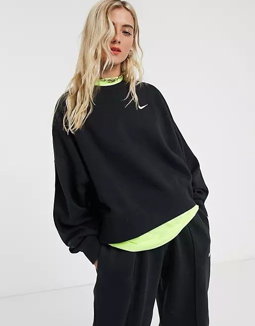 Trend Fleece oversized cropped crew neck sweatshirt in black