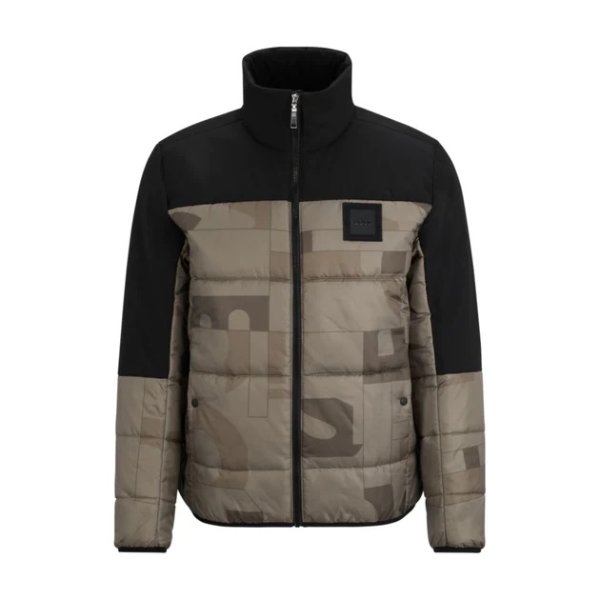 regular-fit water-repellent padded jacket in mixed materials