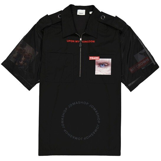 Men's Black Short-sleeve Montage Print Cotton Shirt