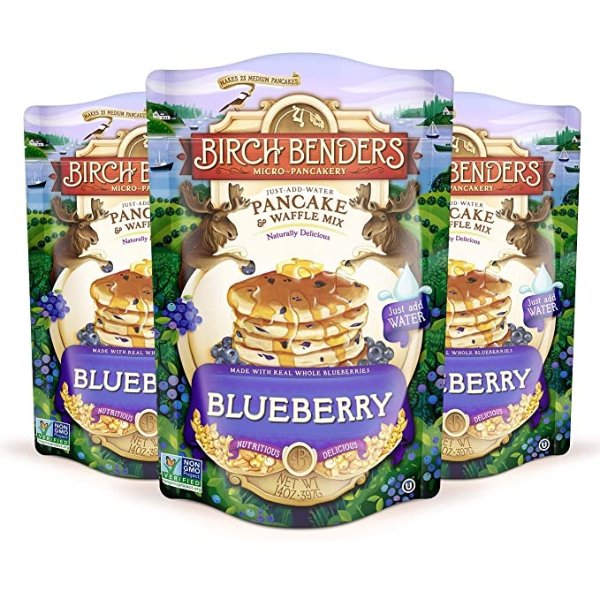 Blueberry Pancake & Waffle Mix By Birch Benders, Made With Real Blueberries, Just Add Water, Non-Gmo, Dairy Free, Just Add Water, 3 Pack (14 Oz Each)