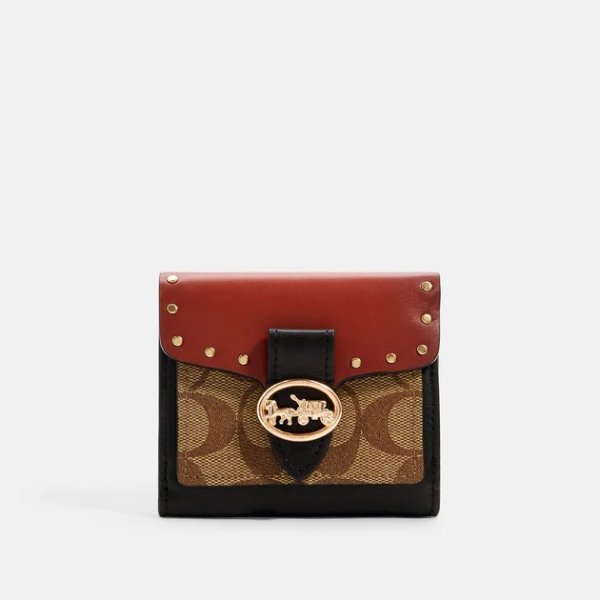 Georgie Small Wallet In Colorblock Signature Canvas With Rivets