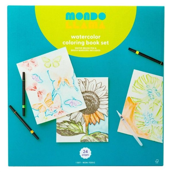 24pg Watercolor Coloring Book Set Floral and Fauna - Mondo Llama&#8482;