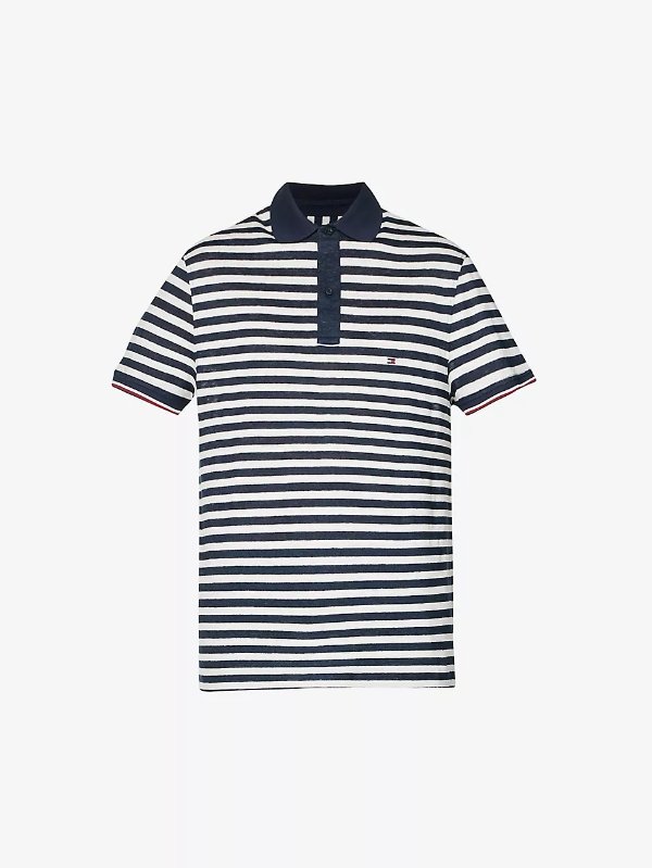 Breton brand-embroidered linen-blend polo shirt