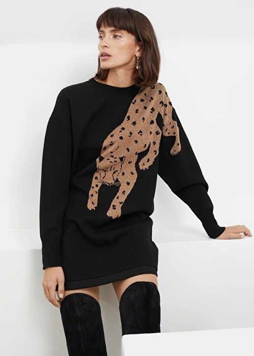 Oversized Panther Motif Sweater