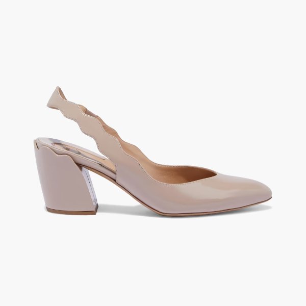 Laurena scalloped patent-leather slingback pumps