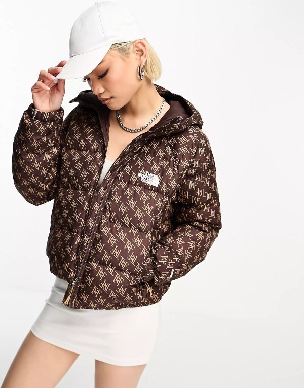 The North Face Hydrenalite down hooded jacket in monogram brown