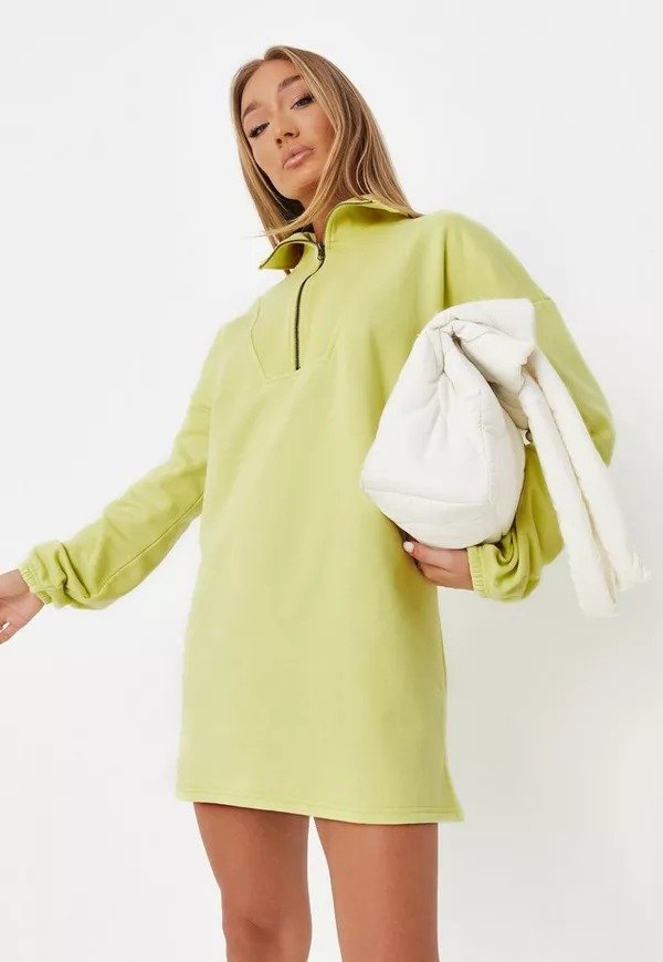 - Yellow Half Zip Sweater Dress