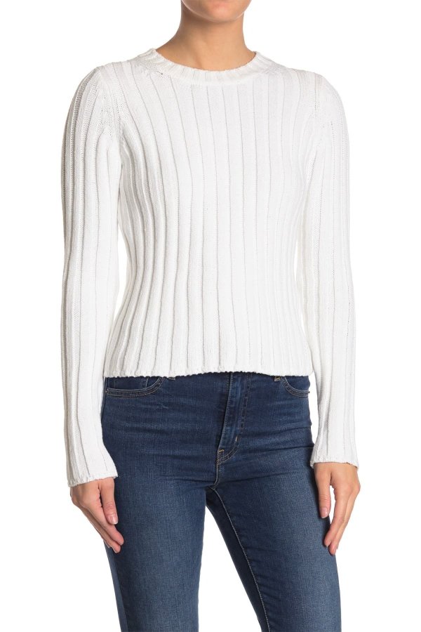 Ribbed Long Sleeve Crew Neck Top