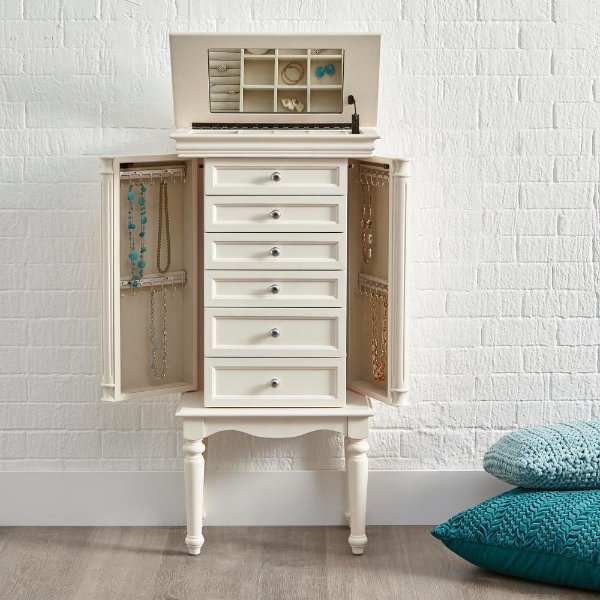 6 Drawer Ivory Wood Jewelry Armoire (20 in W. X 40 in H.)