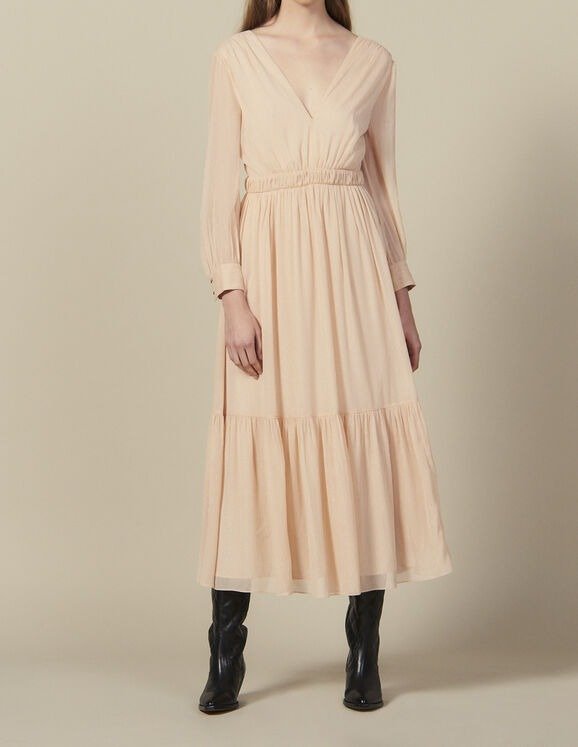Long pleated dress with long sleeves