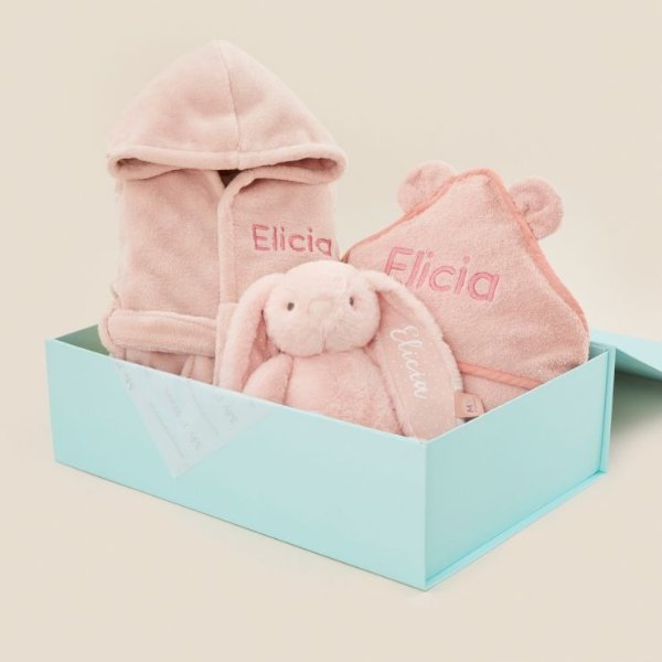 Personalized Pink Splash, Snuggle & Cuddle Gift Set Welcome %1