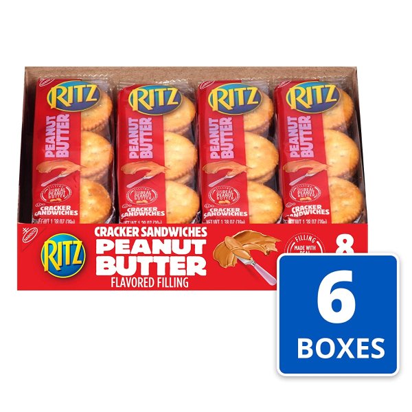 RITZ Peanut Butter Sandwich Crackers, 8 - 1.38 oz Packs (6 Boxes)