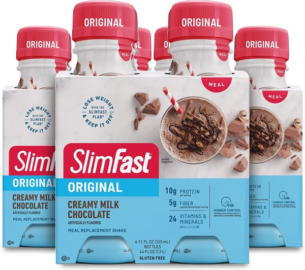 SlimFast Meal Replacement Shake, Original Creamy Milk Chocolate 11 Fl. Oz Bottle, 4 Count (Pack of 3)