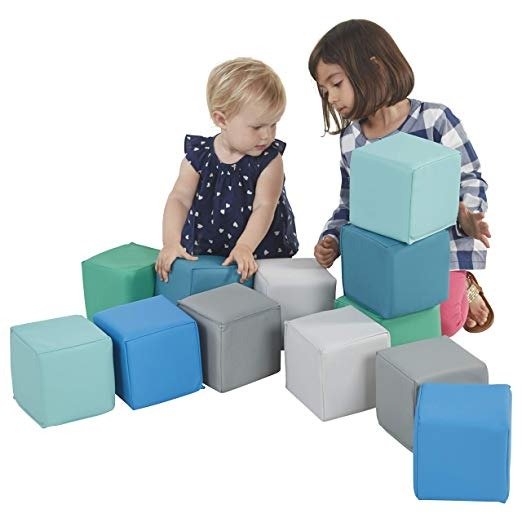 SoftZone Patchwork Toddler Block Playset, Gentle Foam Blocks for Safe Active Play and Building, Built to Last, Certified and Safe, 12-Piece Set, Contemporary