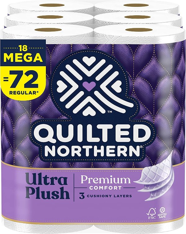 Ultra Plush Toilet Paper, 18 Mega Rolls = 72 Regular Rolls