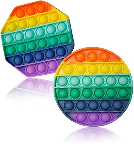 Pop its Rainbow Pop it Fidget Toy, Silicone Push Pop Bubble Sensory Stress Toy Reliever Office School Game Gift for Kids Children Adults 2 Pack(Rainbow Octagon Round)