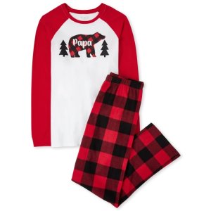 The Children's PlaceMens Matching Family Bear Buffalo Plaid Cotton And Fleece Pajamas - ruby