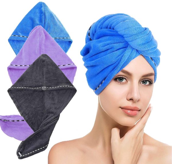 LayYun Hair Towel Wrap for Women, 3 Pcs Microfiber Super Absorbent Quick Dry Hair