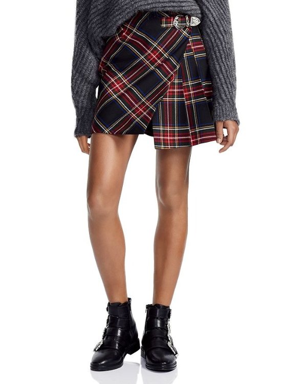 Judie Asymmetric Plaid Mini Skirt