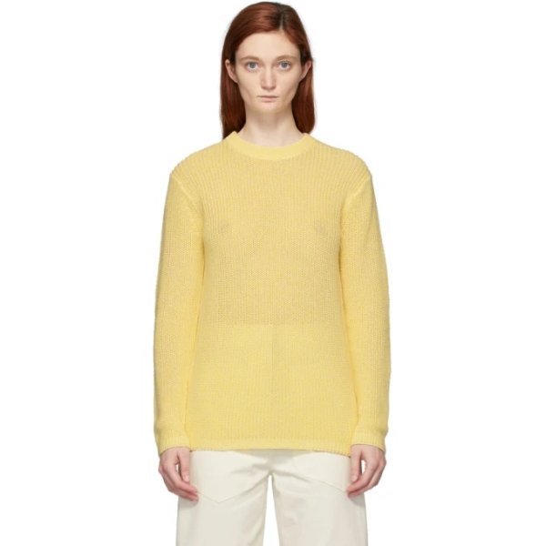 Yellow Crispy Cotton Crewneck Sweater